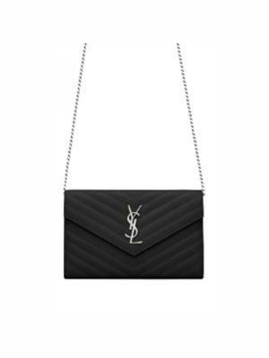 Yves Saint Laurent Monogram Chain Wallet Embossed Leather