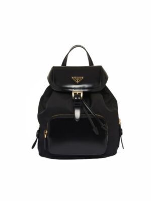 Medium Re-Nylon and Brushed Leather Backpack Black