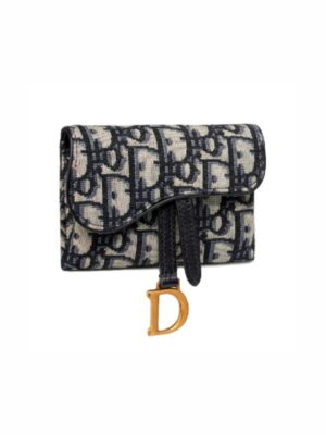 Christian Dior Saddle Nano Pouch Blue Dior Oblique Jacquard Chain